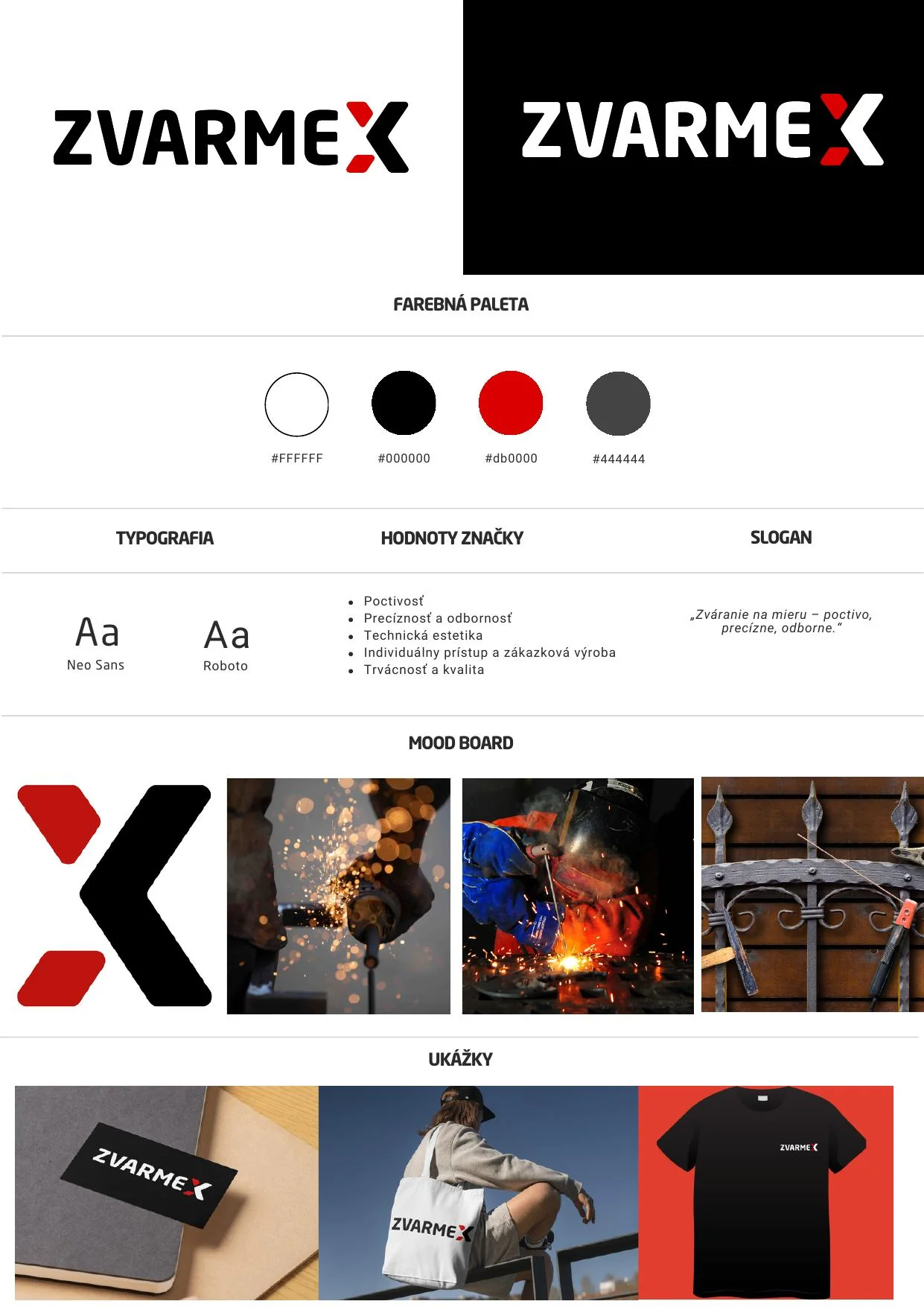 Brandboard Zvarmex s logom, farbami, typografiou a aplikáciami