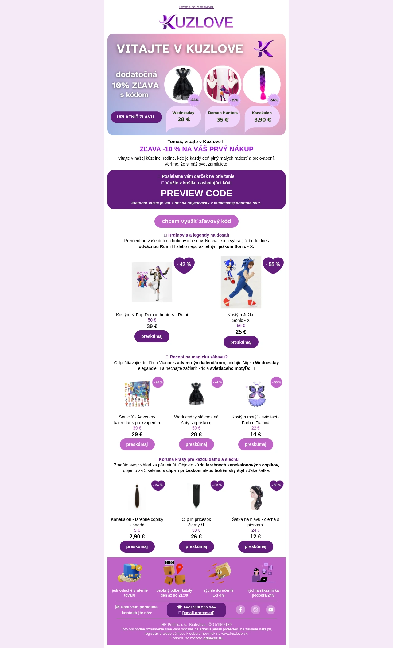 Kuzlove uvítací email