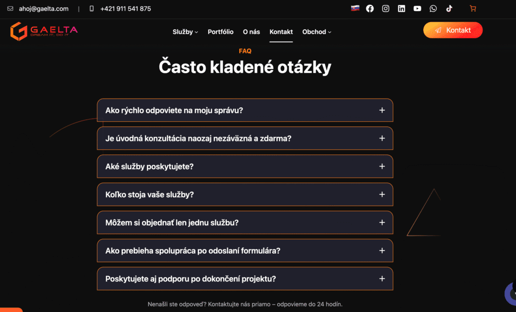FAQ sekcia na mieru pre web