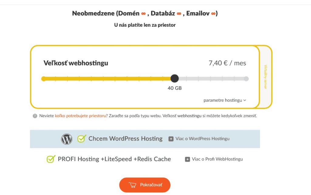 Výber balíka hostingu na HostCreators