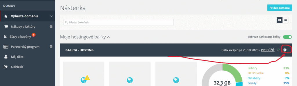 Nastavenie hostingového balíka v HostCreators