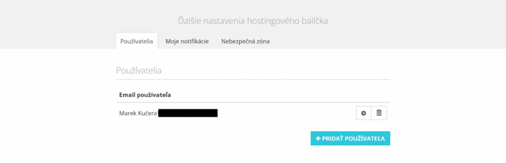 Pridanie používateľa v sekcii Používatelia na HostCreators